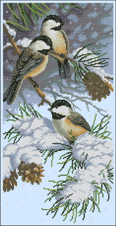 Алмазная картина (мозаика) "Синички на ветке"